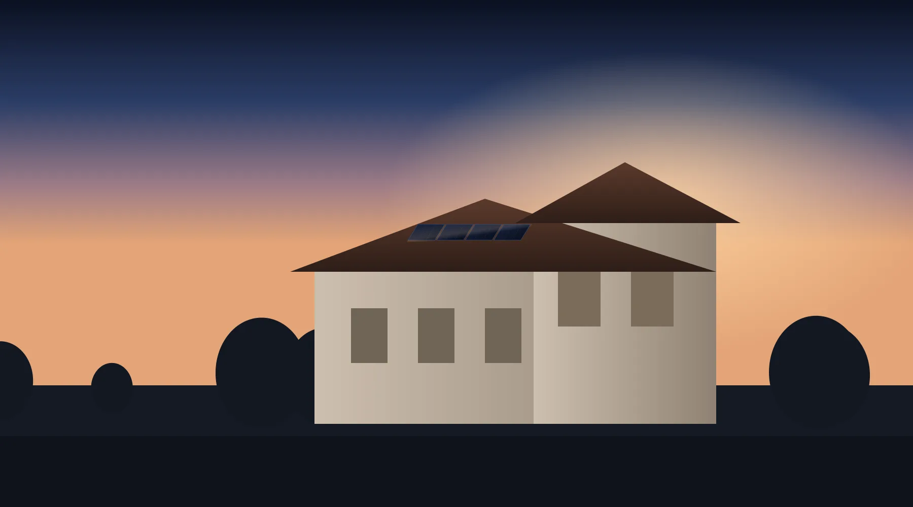 Illustration of a new California home with a small rooftop solar array.